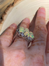 Load image into Gallery viewer, Magical XL Ethiopian Opal Hearts and Tanzanite rounds ring