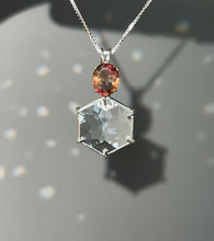 Load image into Gallery viewer, Clear Quartz Flower of Life necklace with stunning Bicolor Tourmaline crown