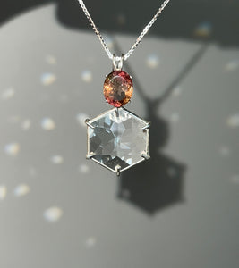 Clear Quartz Flower of Life necklace with stunning Bicolor Tourmaline crown