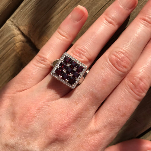 Rhodolite Garnet checkerboard rings