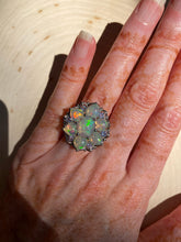 Load image into Gallery viewer, Magical XL Ethiopian Opal Hearts and Tanzanite rounds ring