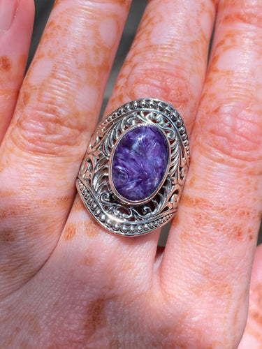 Charoite cuff ring
