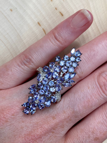 Tanzanite flower cluster ring