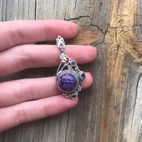 Charoite and Iolite pendant
