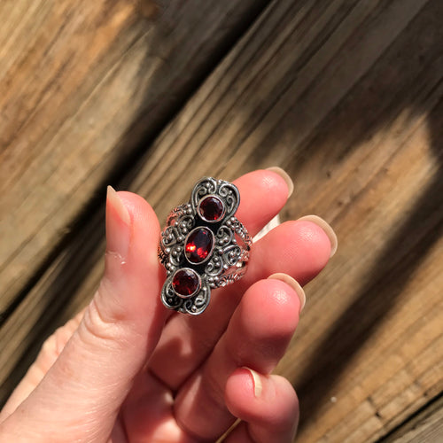 3 stone African Garnet ring