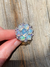 Load image into Gallery viewer, Magical XL Ethiopian Opal Hearts and Tanzanite rounds ring