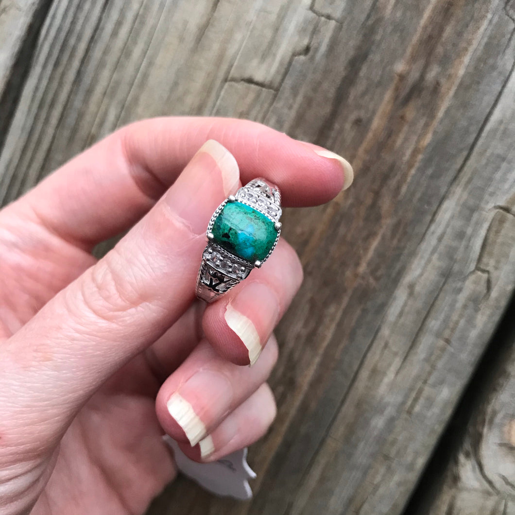 Chrysocolla and Zircon ring