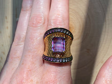 Load image into Gallery viewer, Blue and Purple Fluorite cage ring with Diopside, Iolite, Amethyst, Topaz and Garnet