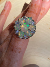 Load image into Gallery viewer, Magical XL Ethiopian Opal Hearts and Tanzanite rounds ring