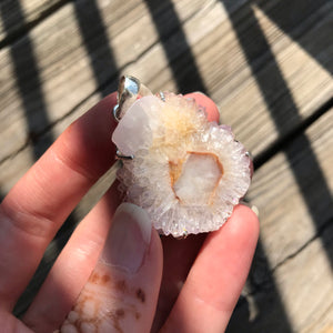 Stunning XL triple eye Amethyst Stalactite slice pendant