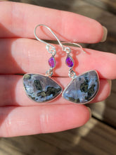 Load image into Gallery viewer, Mystic Merlinite (Indigo Gabbro) and Amethyst earrings