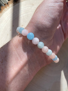 Aquamarine, Morganite and Heliodor stretch bracelet