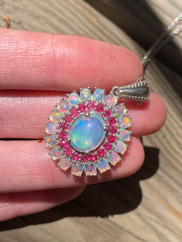 Top grade Ethiopian opal and ruby necklace