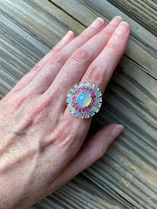 Top Grade Ethiopian Opal and Ruby ring