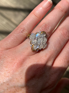 Translucent Rainbow Moonstone & Tanzanite Queen Ring