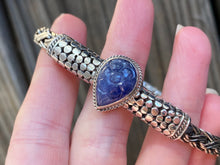 Load image into Gallery viewer, Carved Tanzanite braided sterling silver collectors bracelet