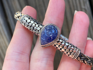 Carved Tanzanite braided sterling silver collectors bracelet