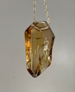 Hovave Art - Exceptional Rainbow filled Natural Citrine necklace with Divine Feminine & Sacred Masculine Symbols