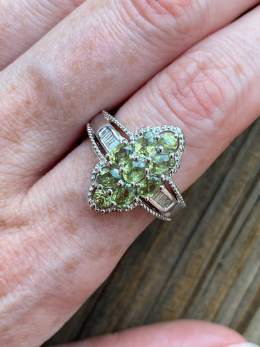 Vibrant Demantoid Garnet and Diamond ring