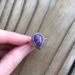 Teardrop Charoite ring