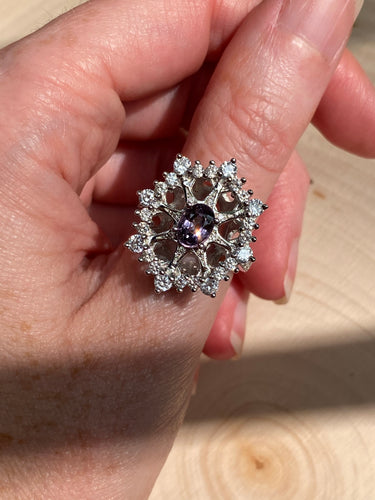 Collectors Color Shift Lavender to Steel Gray Spinel Mandala ring