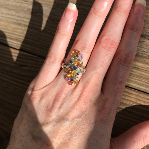 Multi Sapphire flower cluster ring