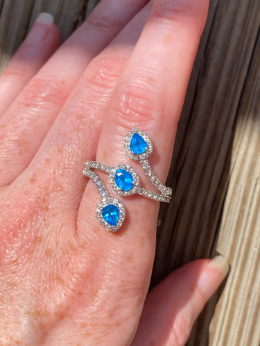 Electric natural Blue Apatite 3 stone ring