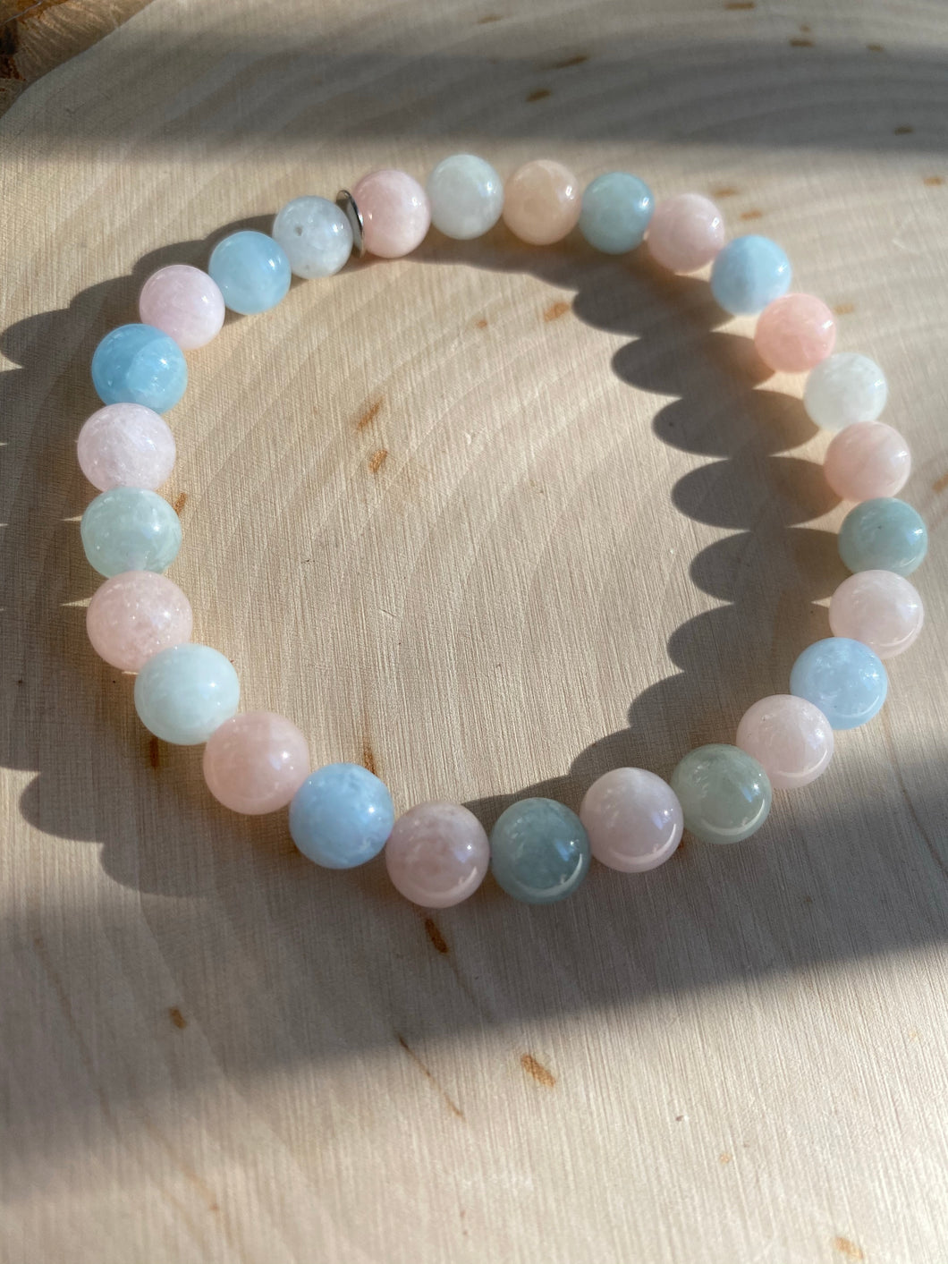 Aquamarine, Morganite and Heliodor stretch bracelet