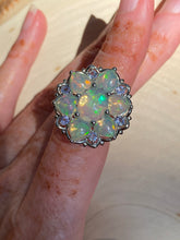 Load image into Gallery viewer, Magical XL Ethiopian Opal Hearts and Tanzanite rounds ring