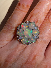 Load image into Gallery viewer, Magical XL Ethiopian Opal Hearts and Tanzanite rounds ring