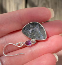 Load image into Gallery viewer, Mystic Merlinite (Indigo Gabbro) and Amethyst earrings