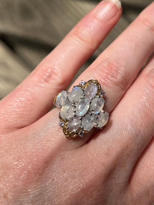 Translucent Rainbow Moonstone & Tanzanite Queen Ring