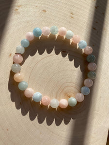 Aquamarine, Morganite and Heliodor stretch bracelet