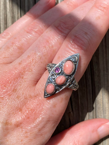 Oregon Opal and Garnet ring