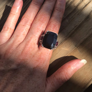 Black Spinel & Rhodolite Garnet ring