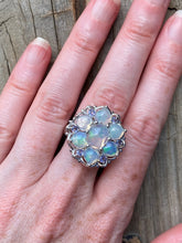 Load image into Gallery viewer, Magical XL Ethiopian Opal Hearts and Tanzanite rounds ring