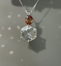 Load image into Gallery viewer, Clear Quartz Flower of Life necklace with stunning Bicolor Tourmaline crown