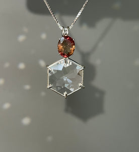 Clear Quartz Flower of Life necklace with stunning Bicolor Tourmaline crown