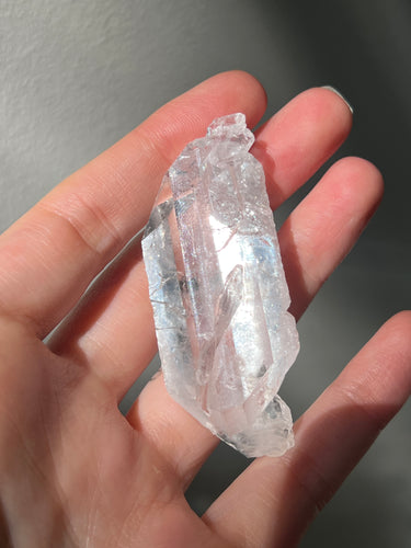 Beautiful natural double terminated Faden Quartz crystal with Fairy Frost