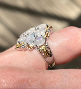 Translucent Rainbow Moonstone & Tanzanite Queen Ring