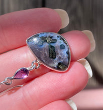 Load image into Gallery viewer, Mystic Merlinite (Indigo Gabbro) and Amethyst earrings