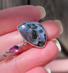 Mystic Merlinite (Indigo Gabbro) and Amethyst earrings