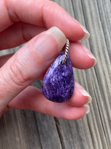 Exceptional Royal Purple Charoite teardrop pendant