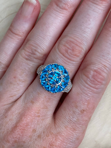 Natural electric Blue Apatite trillions ring