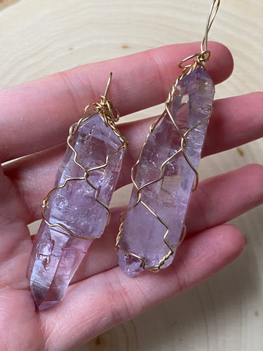 Gold wire wrapped Vera Cruz Amethyst DT wand pendants