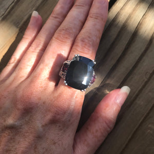 Black Spinel & Rhodolite Garnet ring