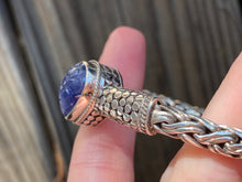 Load image into Gallery viewer, Carved Tanzanite braided sterling silver collectors bracelet