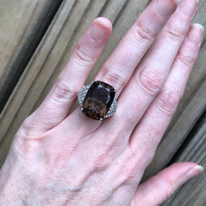 Smoky Quartz and Zircon ring