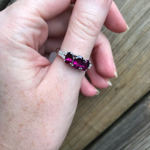 Rhodolite Garnet trilogy rings