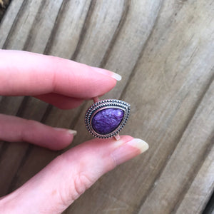 Teardrop Charoite ring